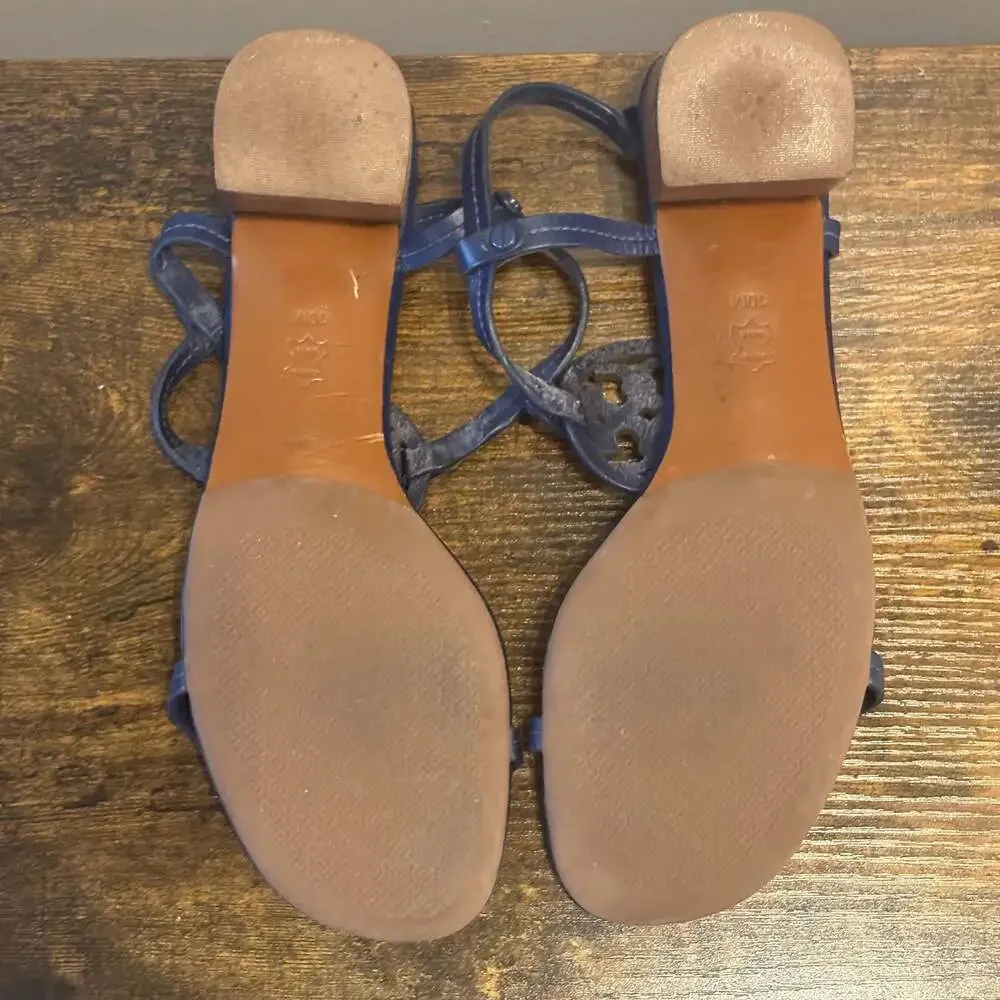 Tory Burch Miller Navy Leather Block Heel Sandals Size 10M